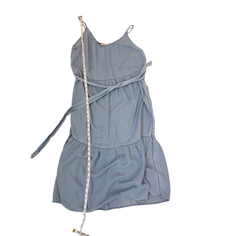 LOFT Chambray Belted Midi Swing Dress Tiered Blue Petite M - Picture 9 of 10
